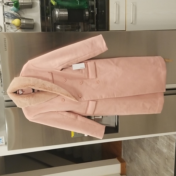 💕REFORMATION💕 Lester Coat ~ Faux Fur Shawl Collar Double Breasted Pink S NWT - Picture 7 of 15